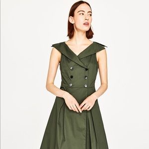 Zara Military Green Trench Midi Dress Sz. S